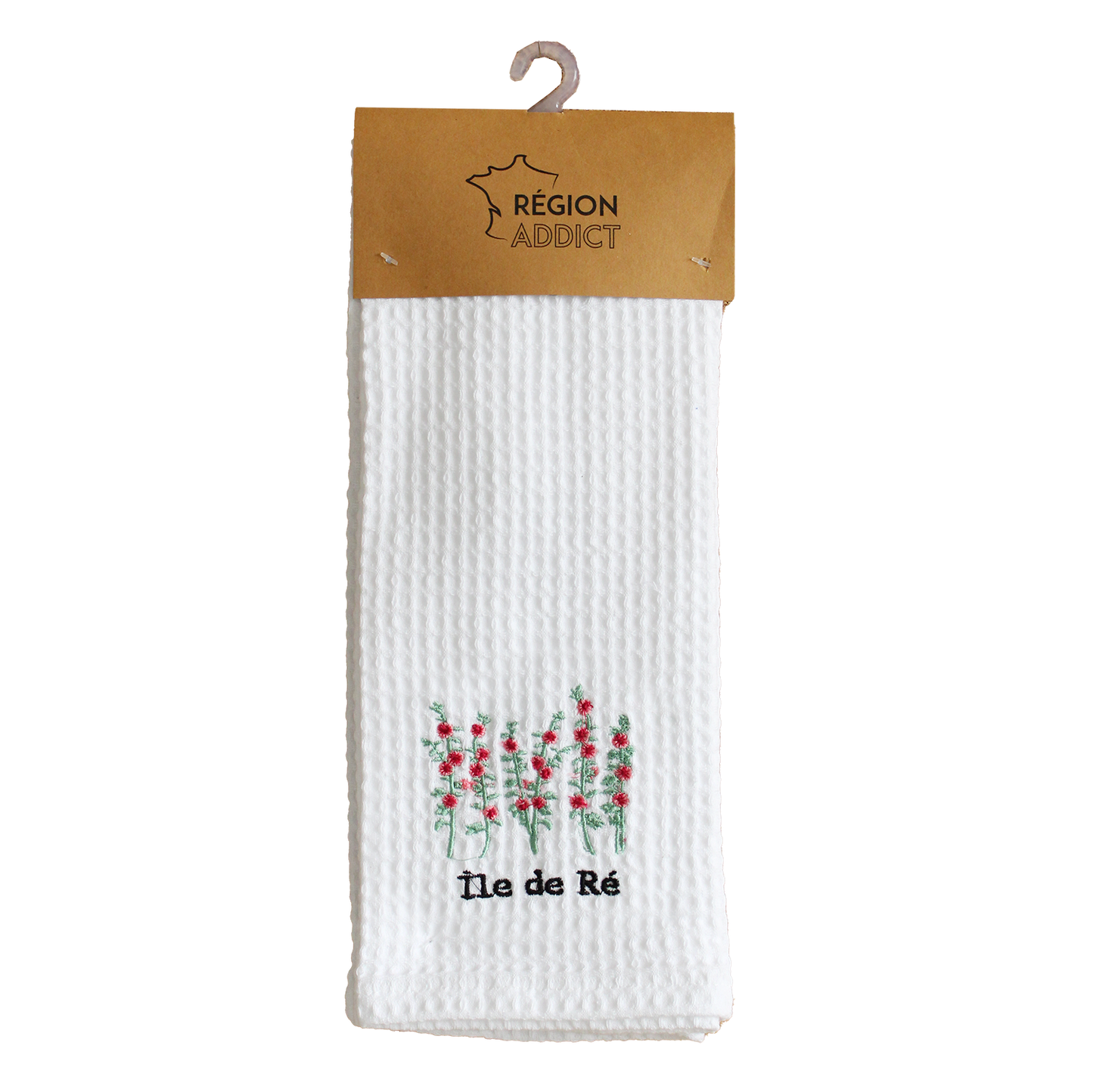 TORCHON NID D'ABEILLE ROSE TREMIERES RE BLANC