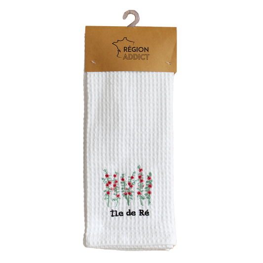 TORCHON NID D'ABEILLE ROSE TREMIERES RE BLANC