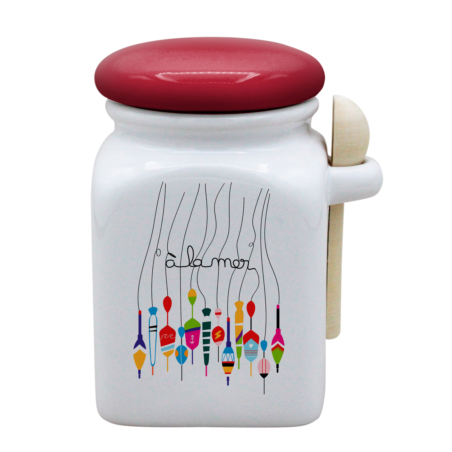 POT BLANC MM COUV. ROUGE+CUIL. BOIS - A LA MER BOUCHON