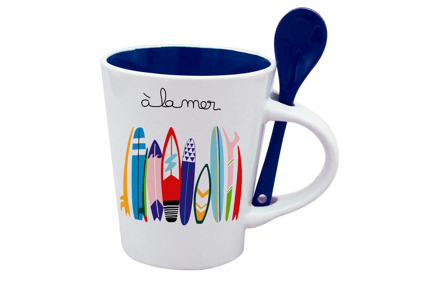 MUG CUILLERE BLANC INT. BLEU - A LA MER SURF