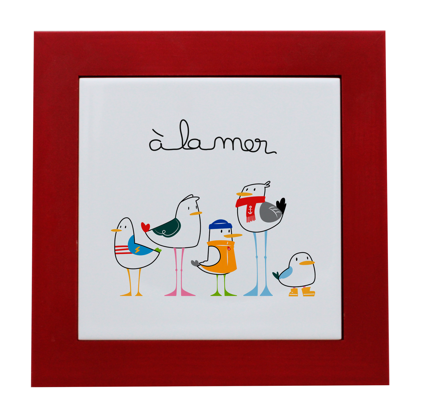ENTOURAGE BOIS ROUGE-CARREAU FAIENCE 15x15 NU-A LA MER MOUETTES