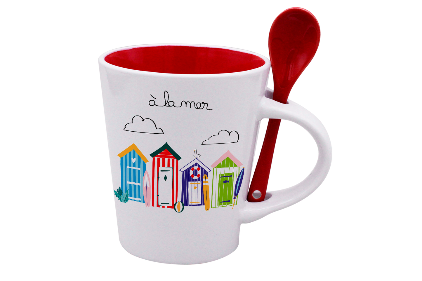 MUG CUILLERE BLANC INT. ROUGE - A LA MER CABINES