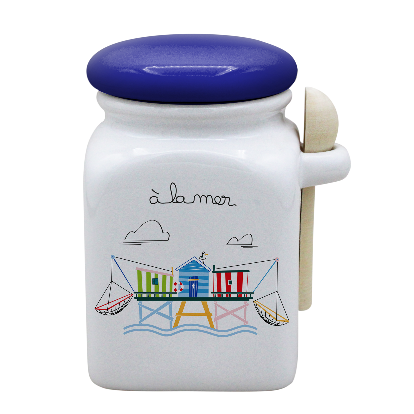 POT BLANC MM COUV. BLEU +CUIL. BOIS-A LA MER CARRELET