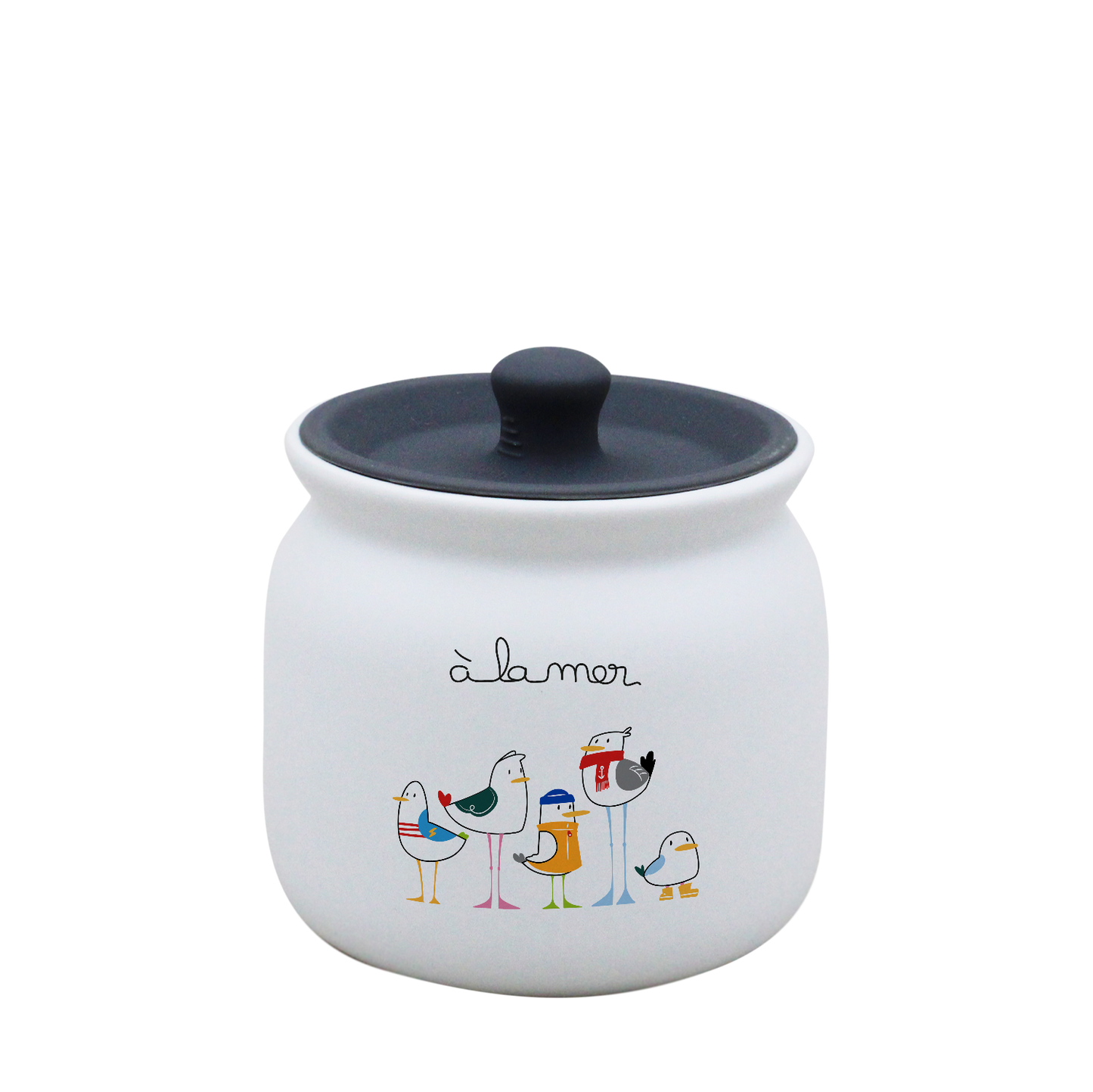 POT BLANC PM COUV. SILICONE GRIS-A LA MER MOUETTES