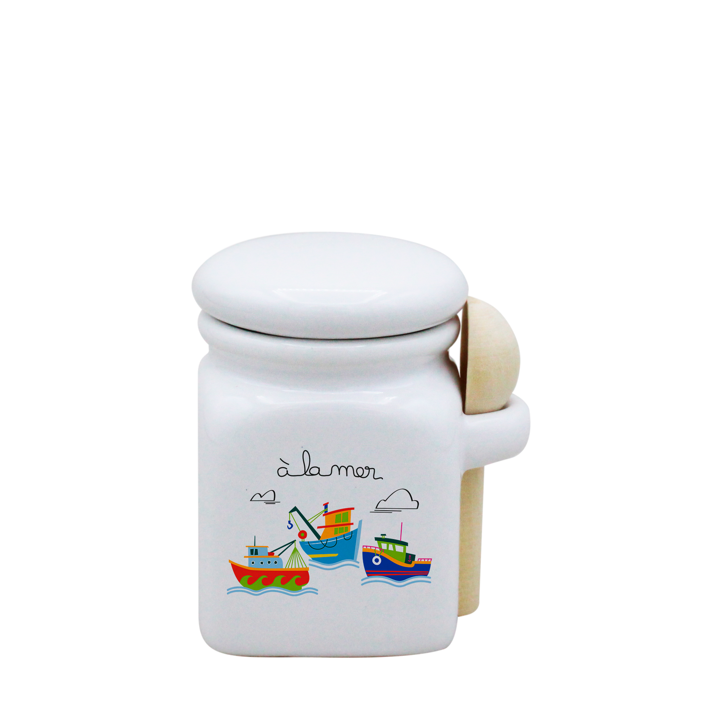 POT BLANC MINI COUV. BLANC+CUIL. BOIS-A LA MER BATEAUX