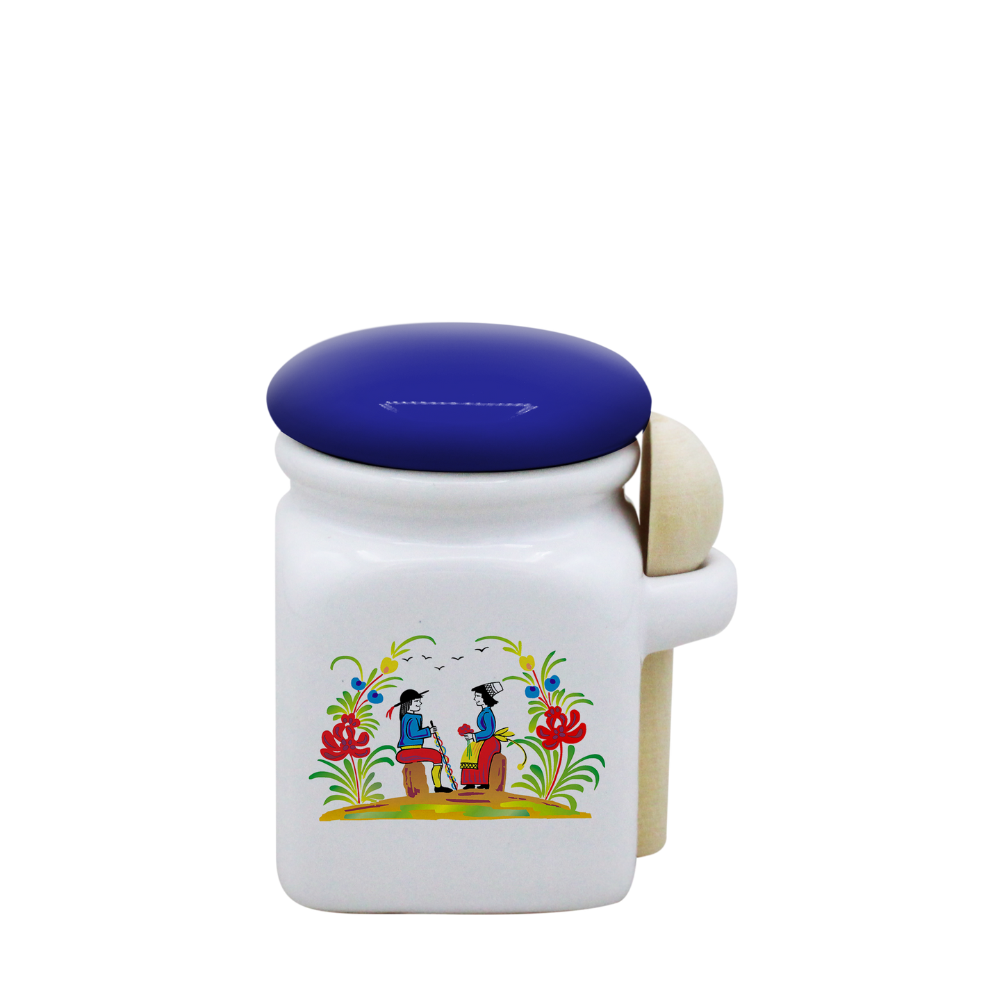 POT BLANC MINI COUV. BLEU+CUIL. BOIS-RETRO