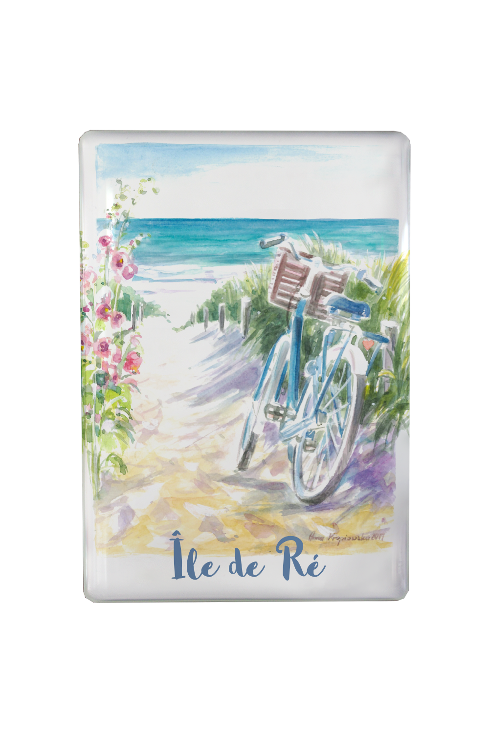 MAGNET ILE DE RE AQUERELLE VELO PLAGE