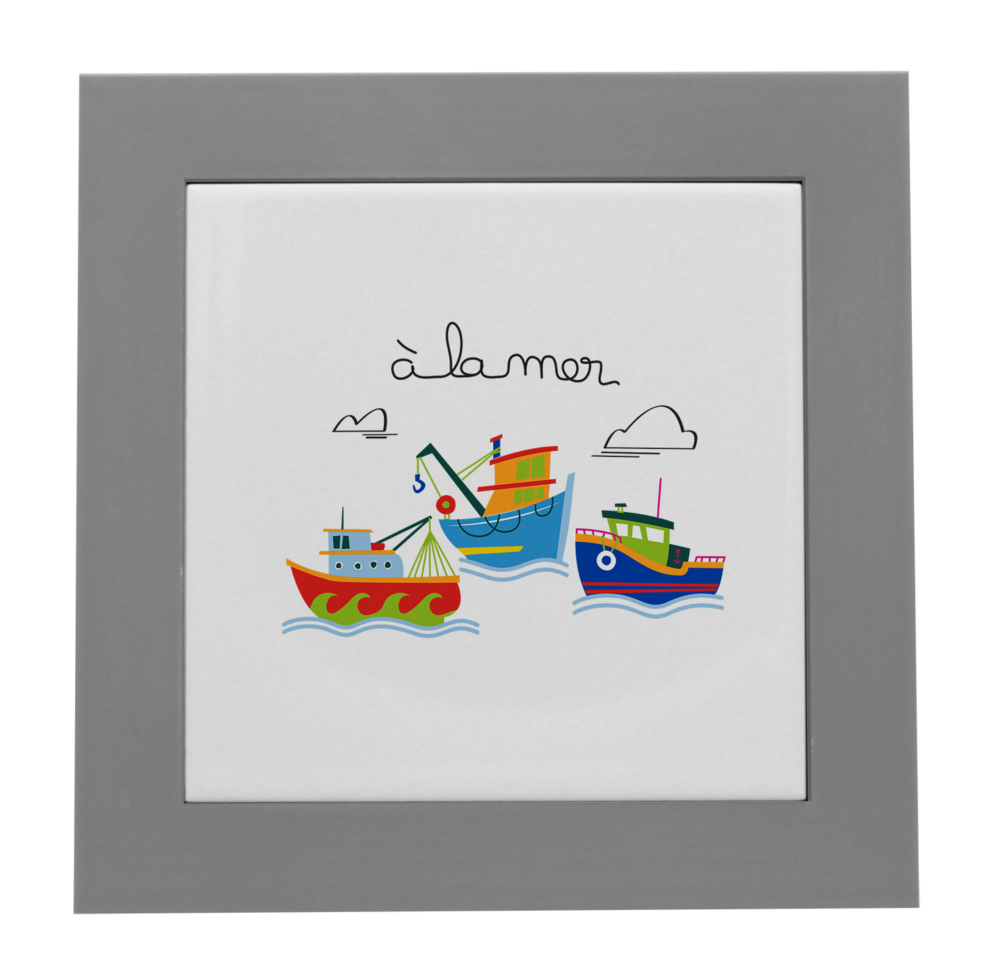 ENTOURAGE BOIS GRIS-CARREAU FAIENCE 15x15 NU-A LA MER BATEAUX
