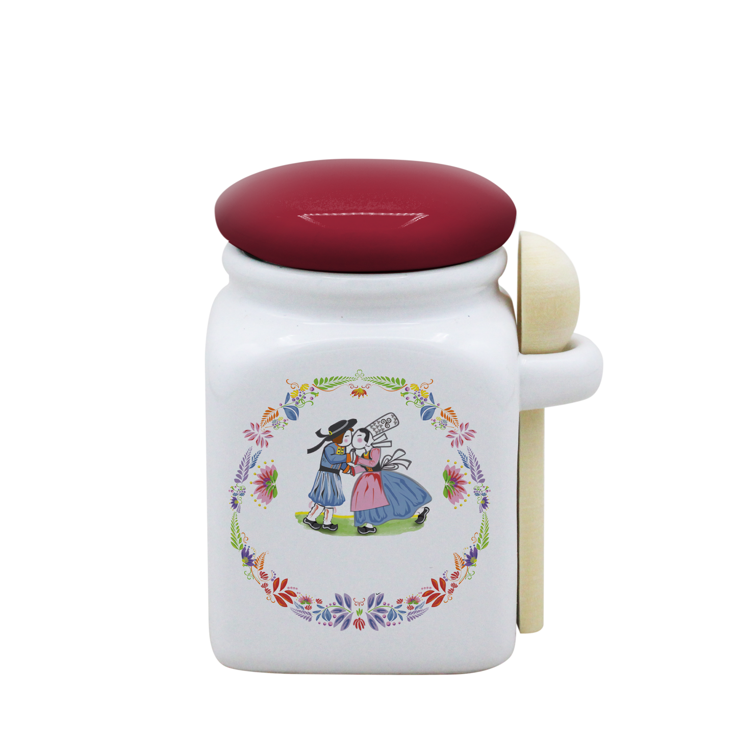POT BLANC PM COUV. ROUGE+CUIL. BOIS - NEO RETRO BRETON