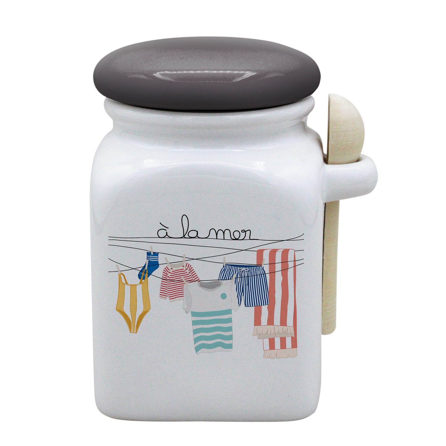 POT BLANC MM COUV. GRIS +CUIL. BOIS-TRILINGE