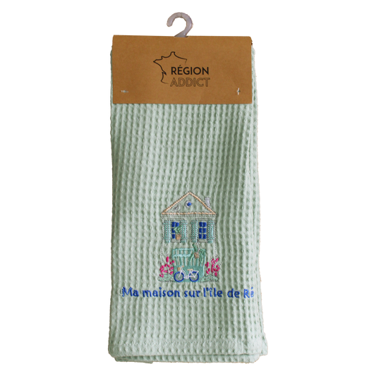 TORCHON NID D'ABEILLE MAISON RE VERT