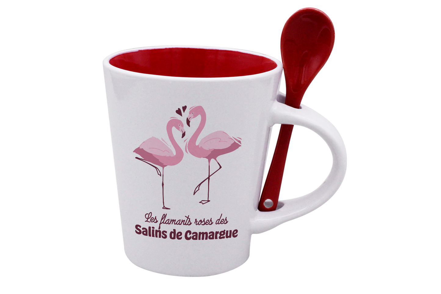 MUG CUILLERE BLANC INT. ROUGE-FLAMANT