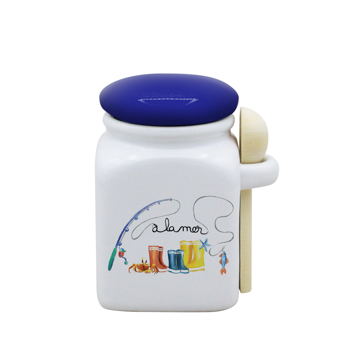 POT BLANC PM COUV. BLEU+CUIL. BOIS-BOTTE A LA MER