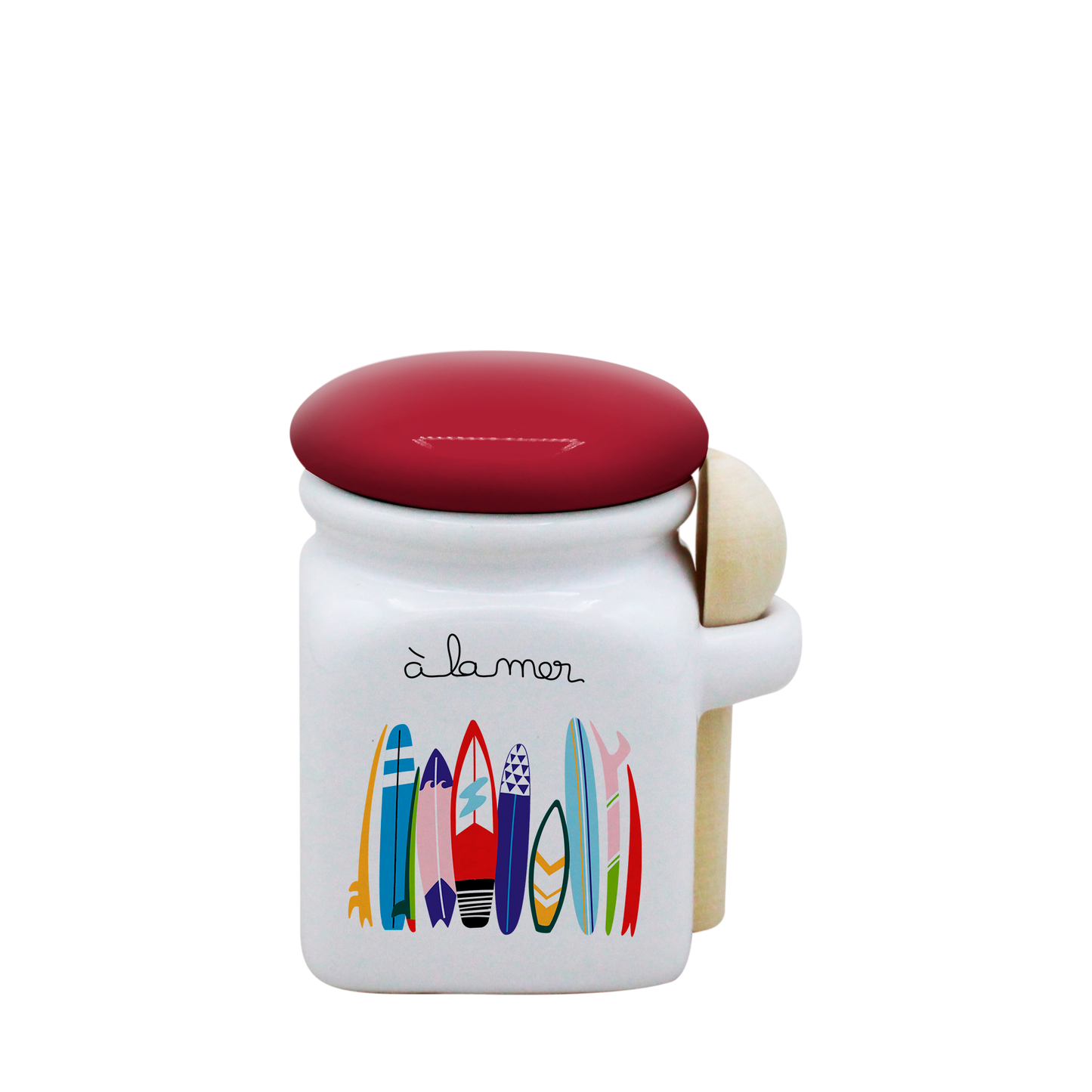 POT BLANC MINI COUV. ROUGE+CUIL. BOIS -ALM4