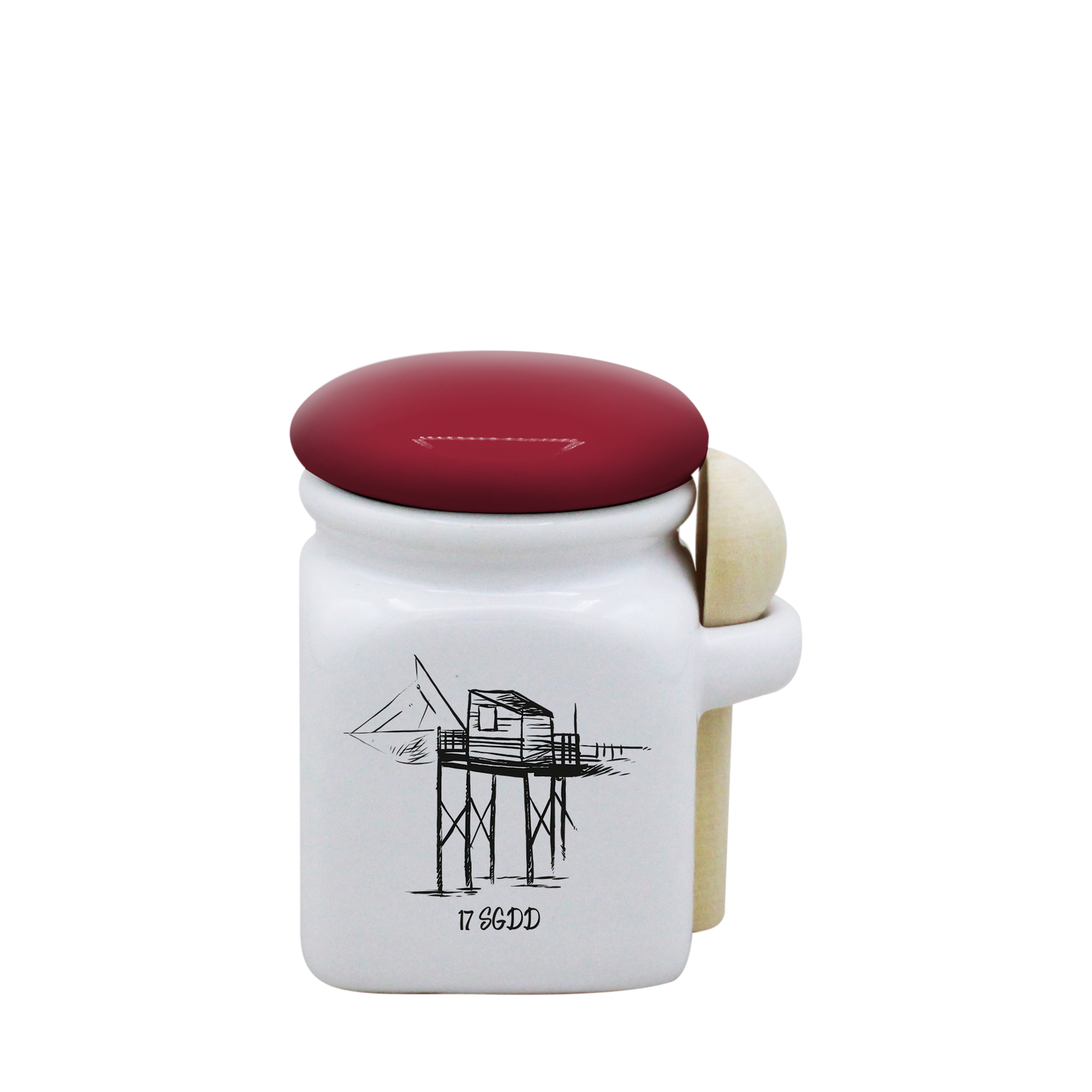 POT BLANC MINI COUV. ROUGE+CUIL. BOIS -CAR17SGD