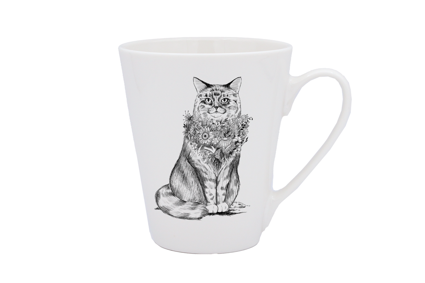 MUG CONIQUE BLANC - CHAT DE VILLE NOIR COLLIER DE FLEURS