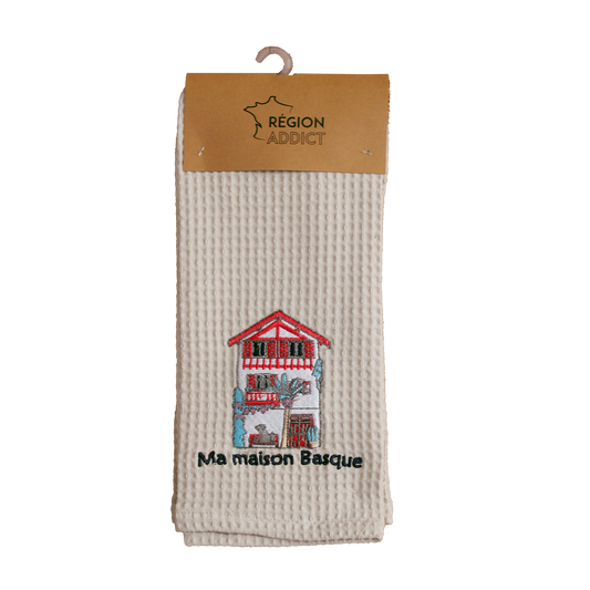 TORCHON NID D'ABEILLE MAISON BASQUE CREME