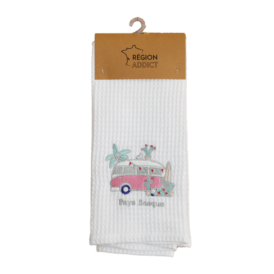 TORCHON NID D'ABEILLE VAN BASQUE BLANC