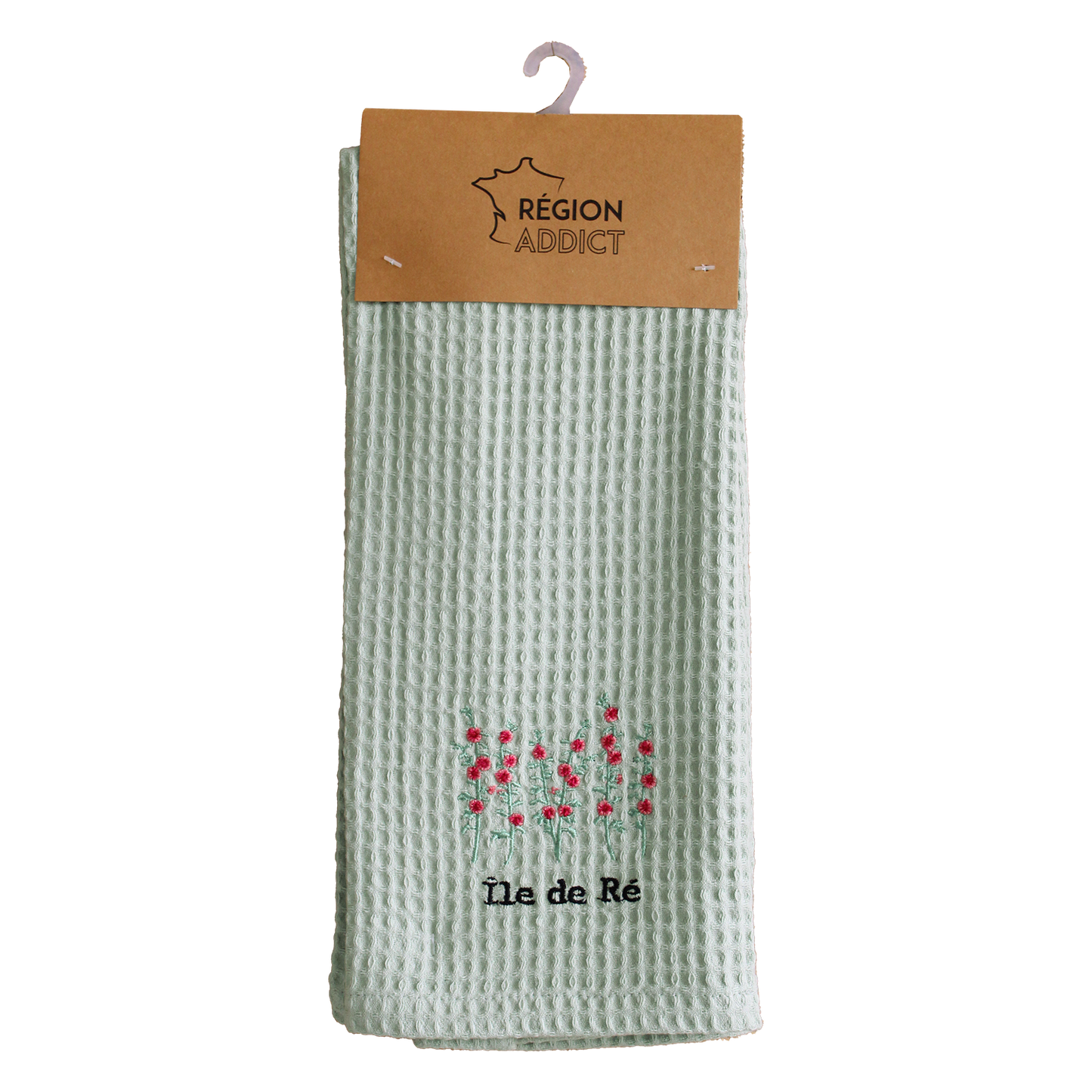 TORCHON NID D'ABEILLE ROSE TREMIERES RE VERT