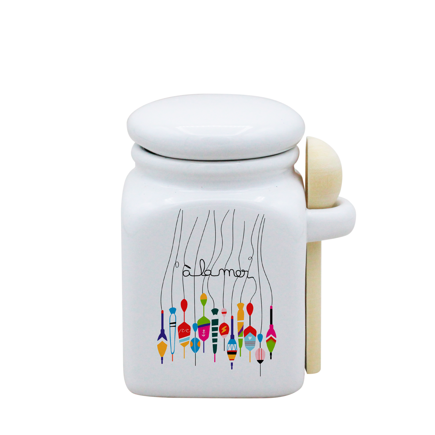 POT BLANC PM COUV. BLANC+CUIL. BOIS - A LA MER BOUCHON