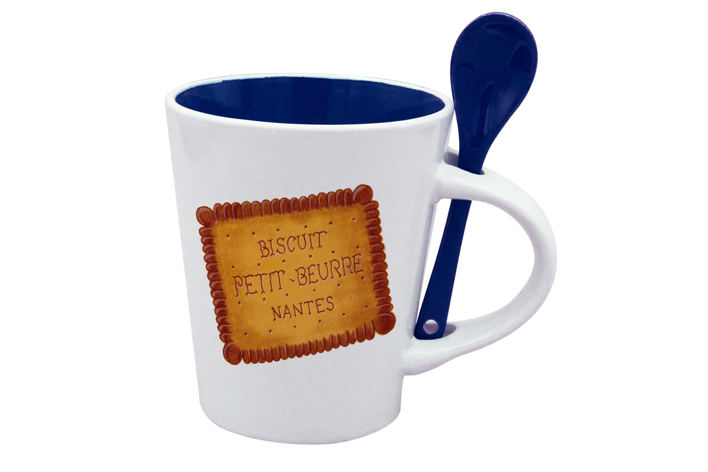 MUG CUILLERE BLANC INT. BLEU-NANTEB