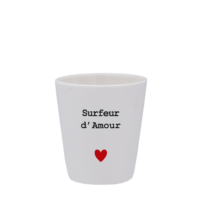 TASSE ESPRESSO BLANCHE S/ANSE - CŒUR SURFEUR D'AMOUR