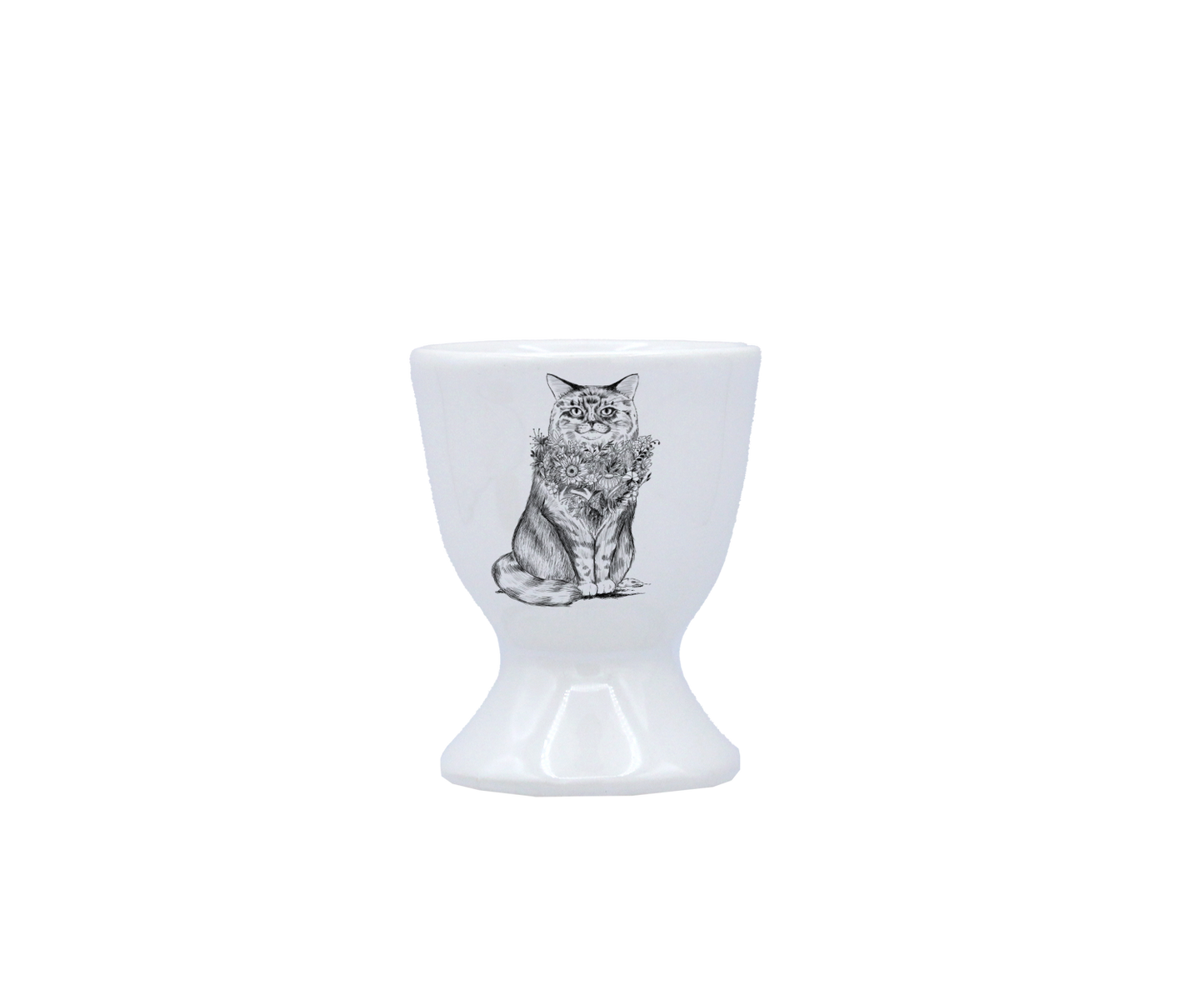 COQUETIER BLANC - CHAT DE VILLE NOIR AVEC COLLIER DE FLEURS