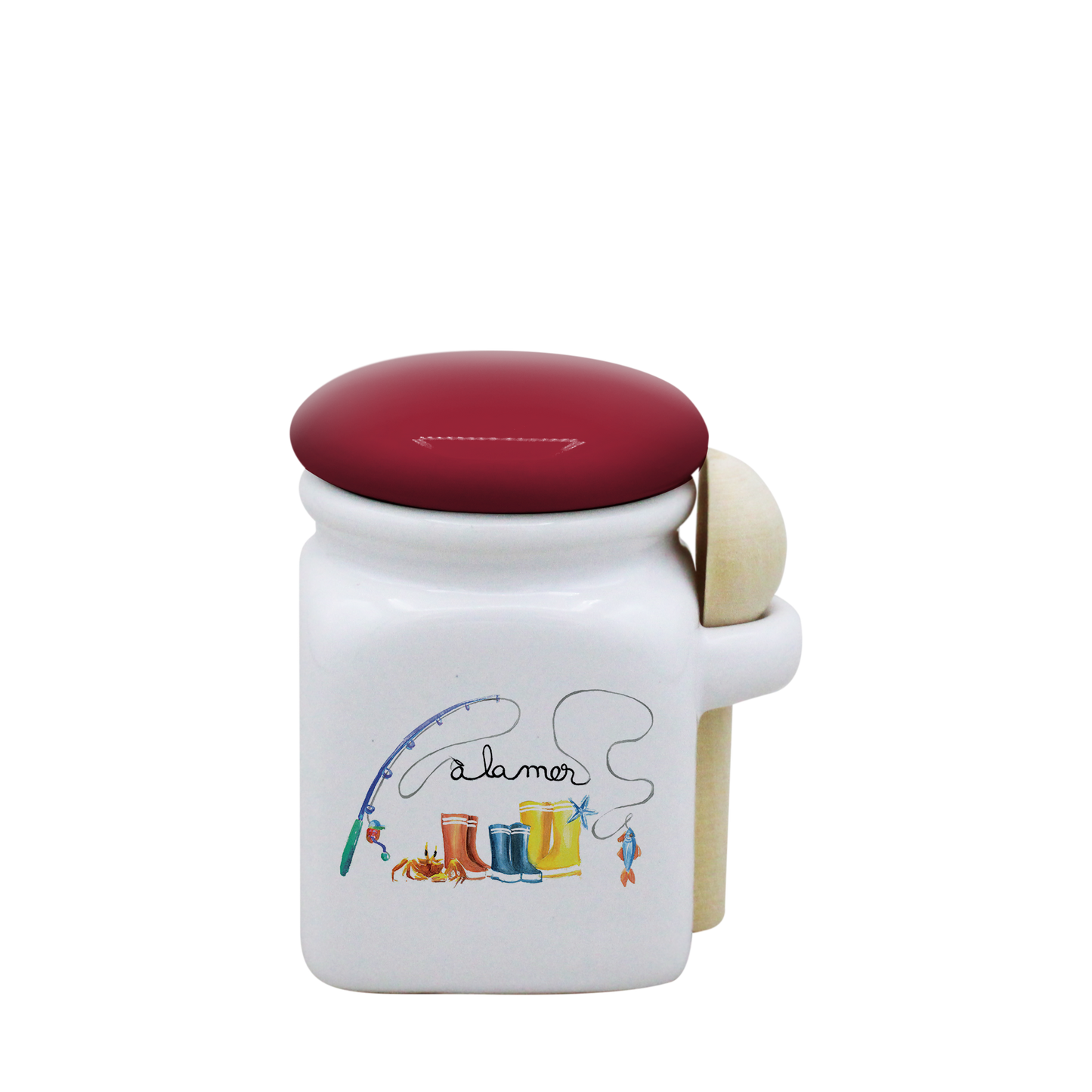 POT BLANC MINI COUV. ROUGE+CUIL. BOIS -BOTTE A LA MER