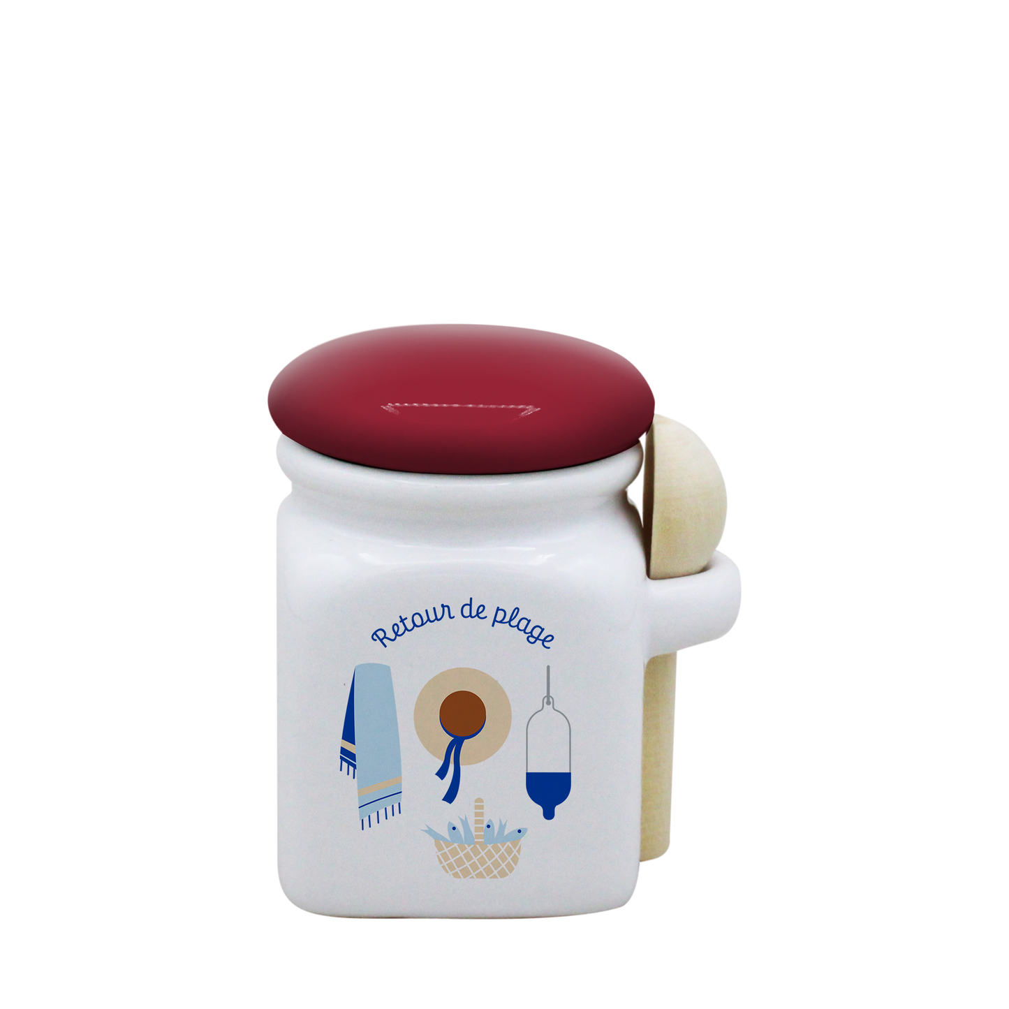 POT BLANC MINI COUV. ROUGE+CUIL. BOIS -RETOUR DE PLAGE LA PETITE EMI