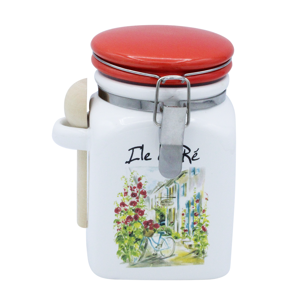 POT MM AQUA COUV ROUGE ECRIT ILE DE RE