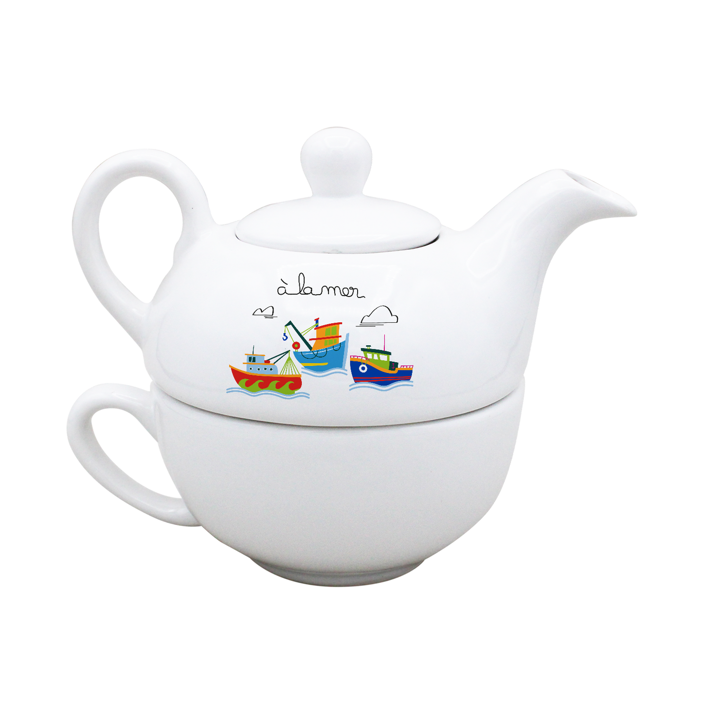 THEIERE SOLITAIRE BLANCHE-A LA MER BATEAUX