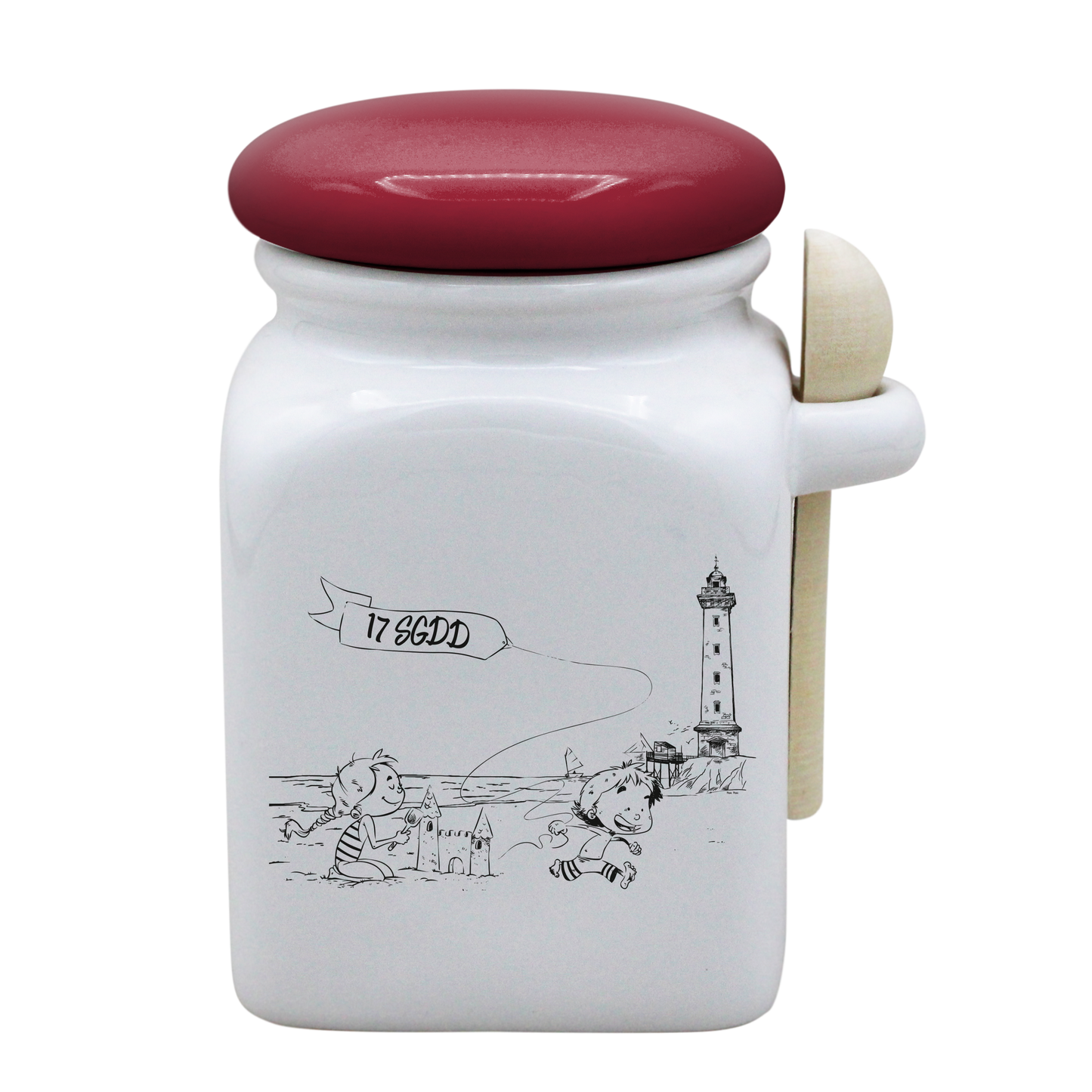 POT BLANC MM COUV. ROUGE+CUIL. BOIS - DESSIN HORIZONTAL ST GEORGES DE DIDONNE SPE BO&BON