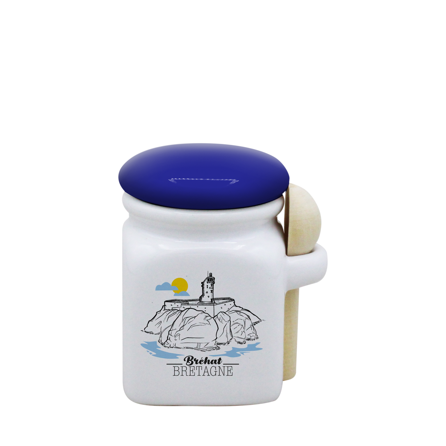 POT BLANC MINI COUV. BLEU+CUIL. BOIS - PHARE DU PAON ILE DE BREHAT SPE ARCHIPEL