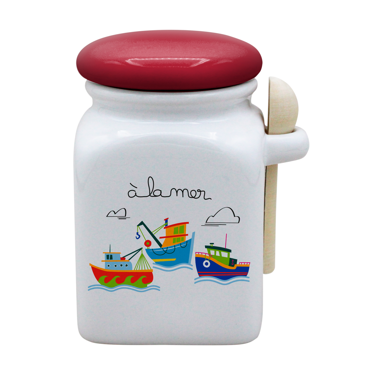 POT BLANC MM COUV. ROUGE+CUIL. BOIS-A LA MER BATEAUX