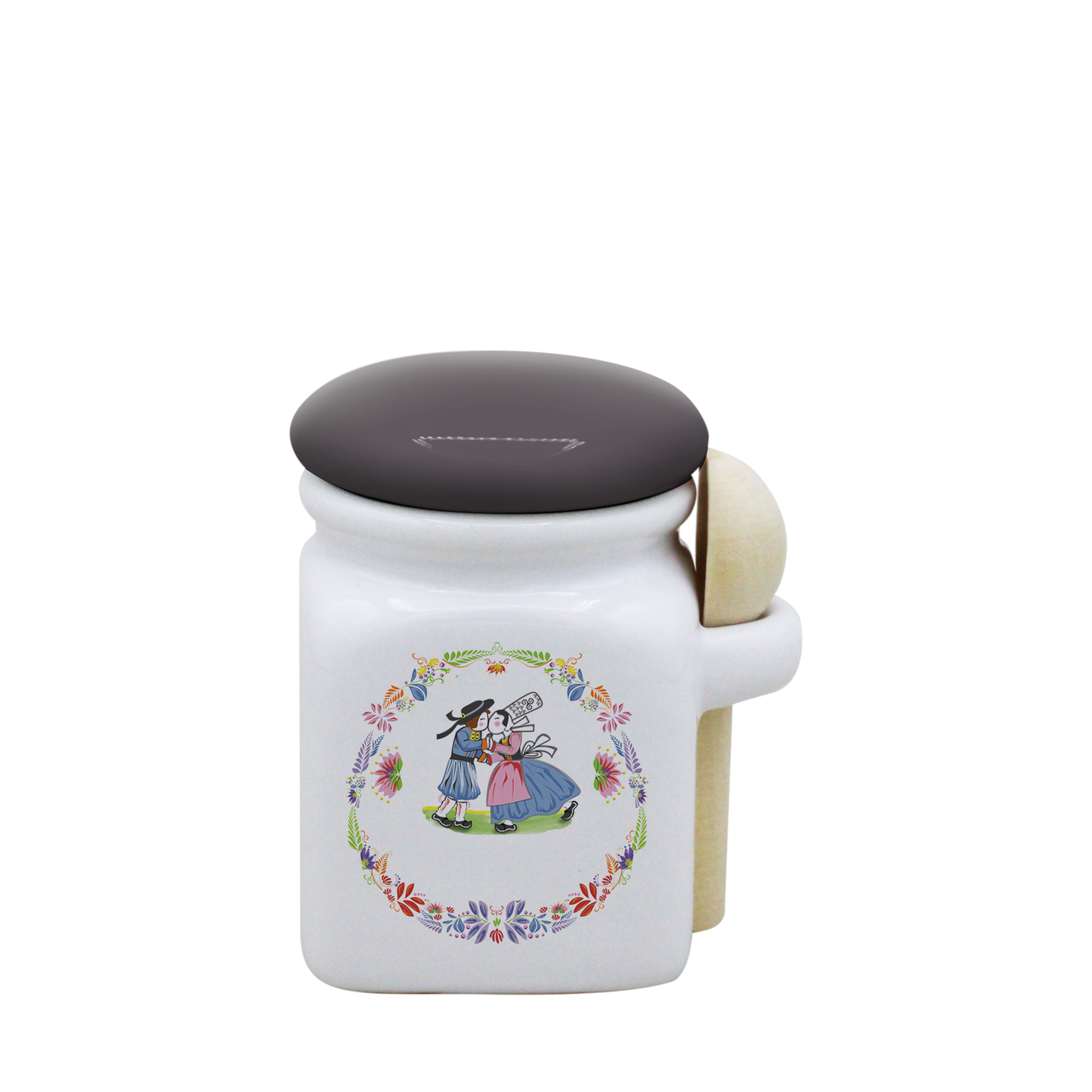 POT BLANC MINI COUV. GRIS+CUIL. BOIS-BTNER