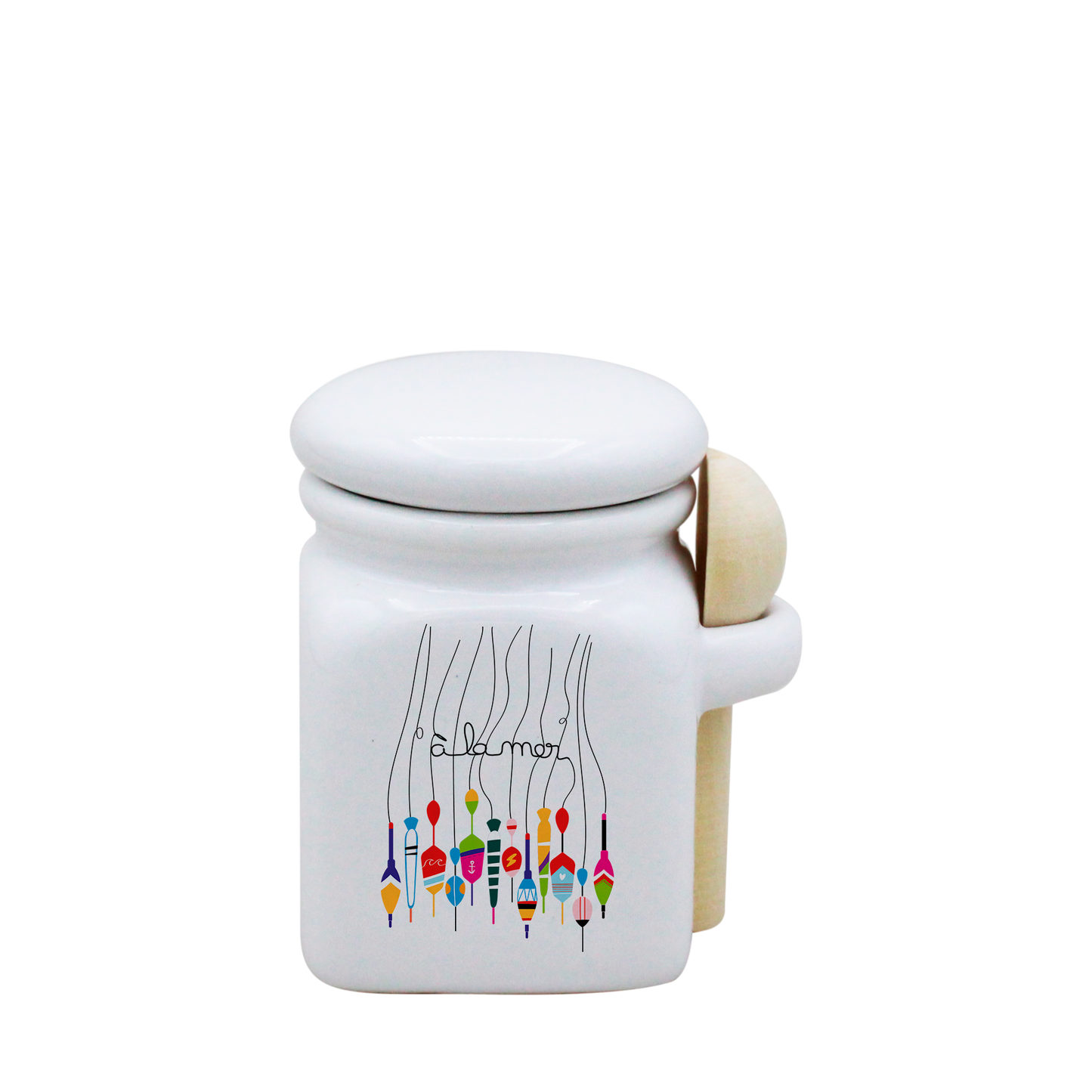 POT BLANC MINI COUV. BLANC+CUIL. BOIS - A LA MER BOUCHON
