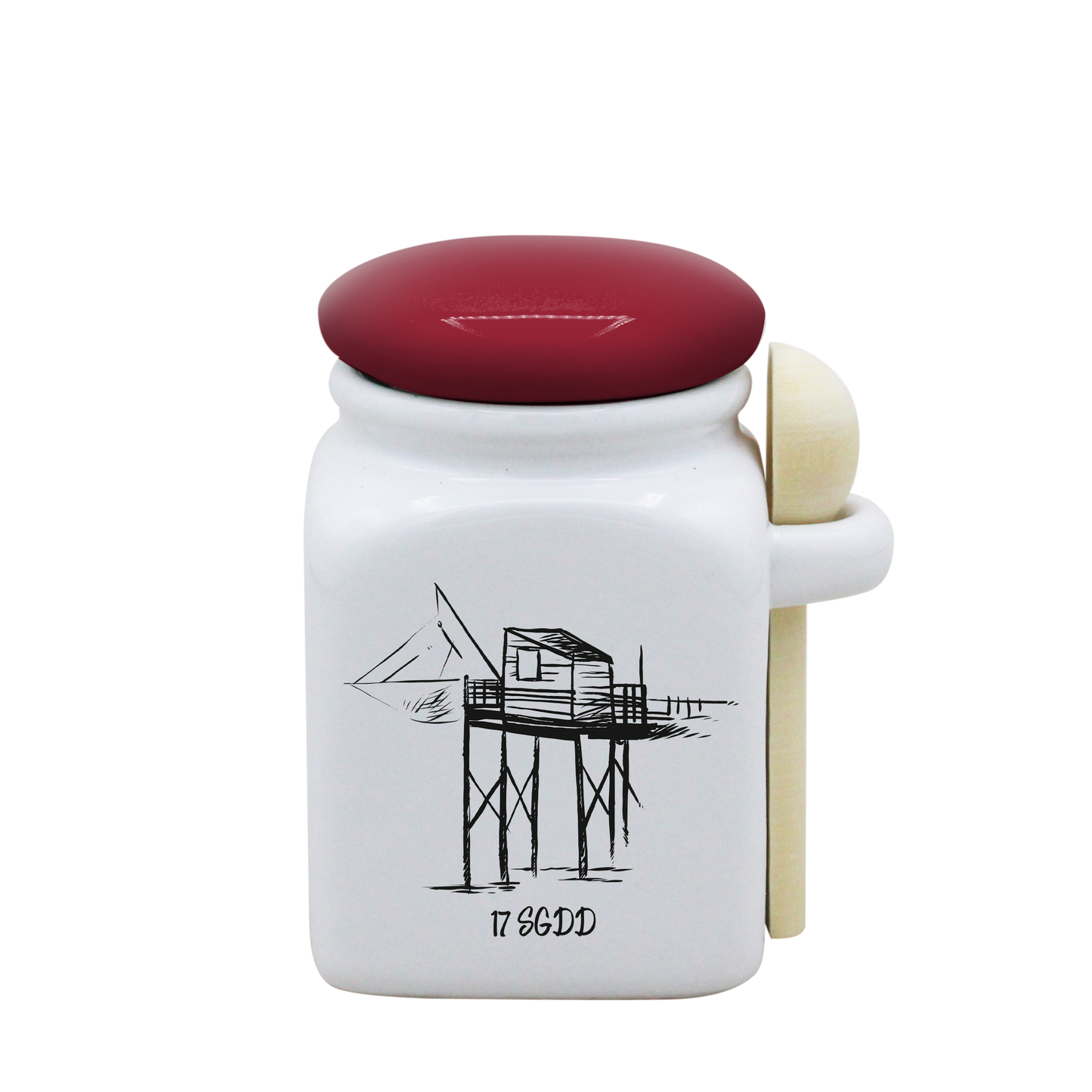 POT BLANC PM COUV. ROUGE+CUIL. BOIS - CARRELET NOIR SPE BO ET BON