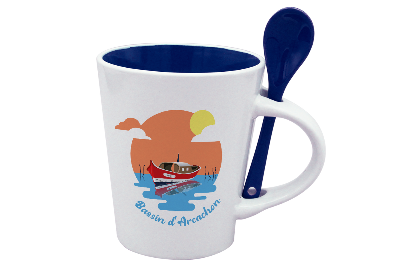 MUG CUILLERE BLANC INT. BLEU-BASSINPI
