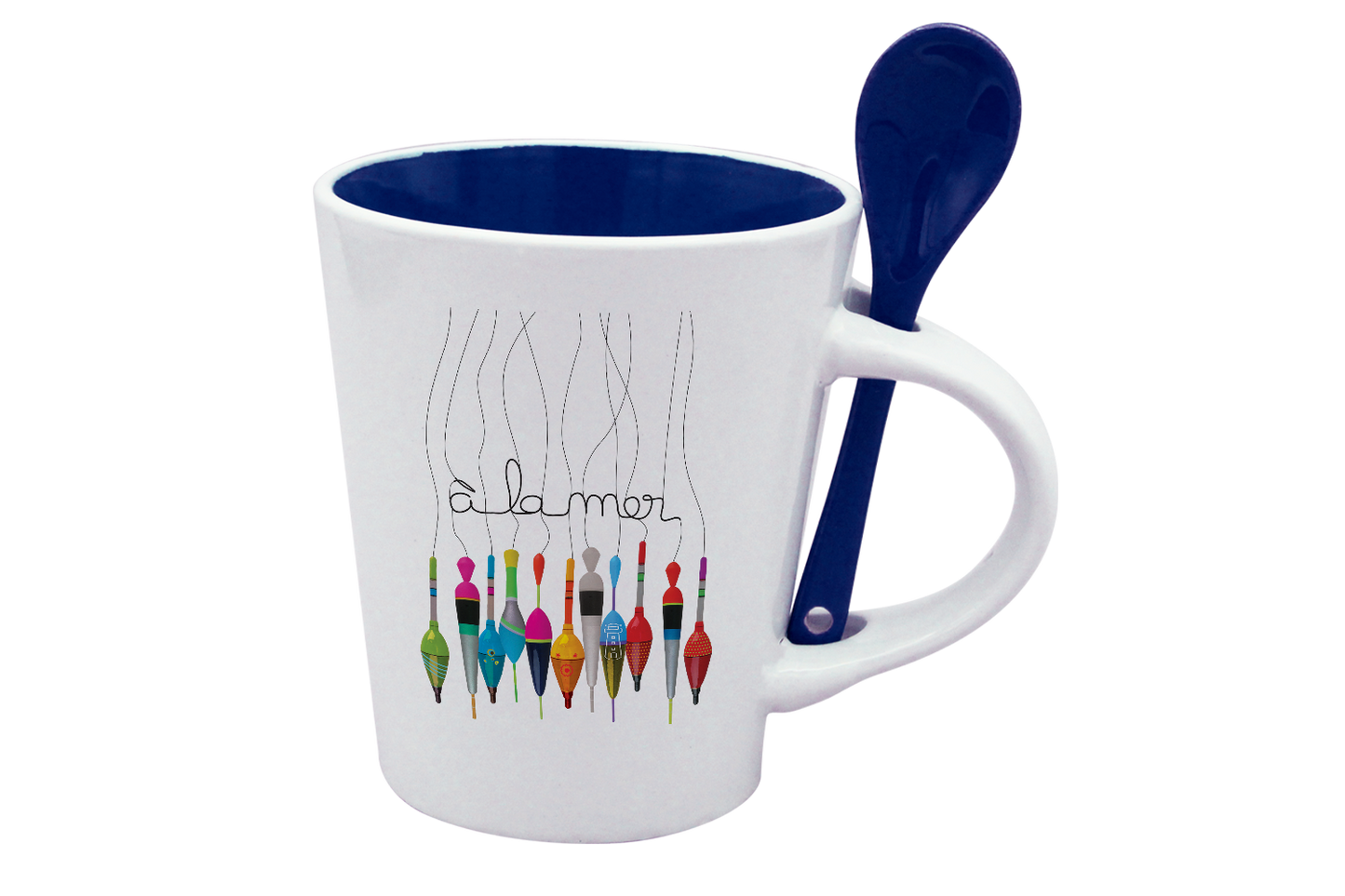MUG CUILLERE BLANC INT. BLEU - A LA MER RETRO
