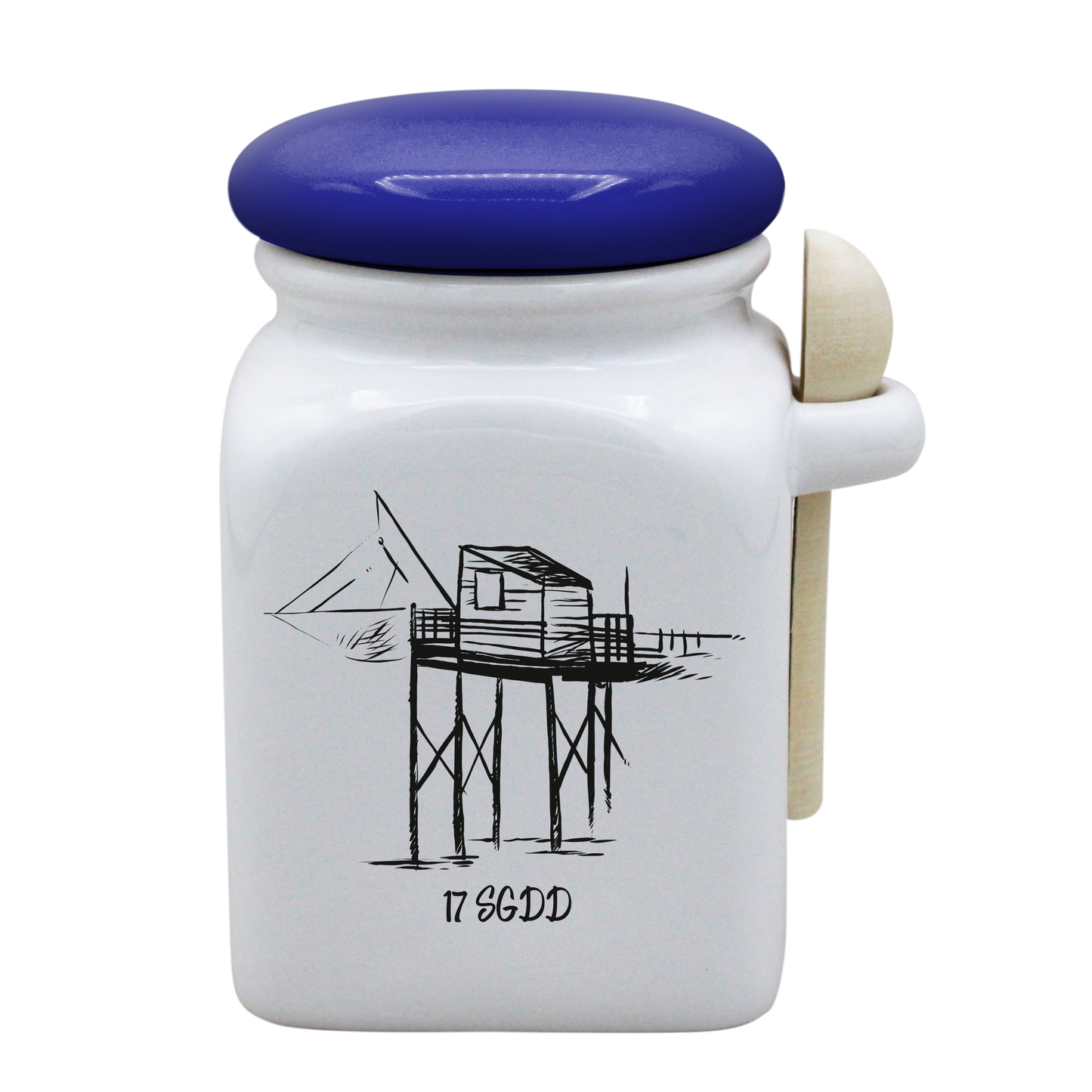 POT BLANC MM COUV. BLEU +CUIL. BOIS - CARRELET NOIR SPE BO ET BON