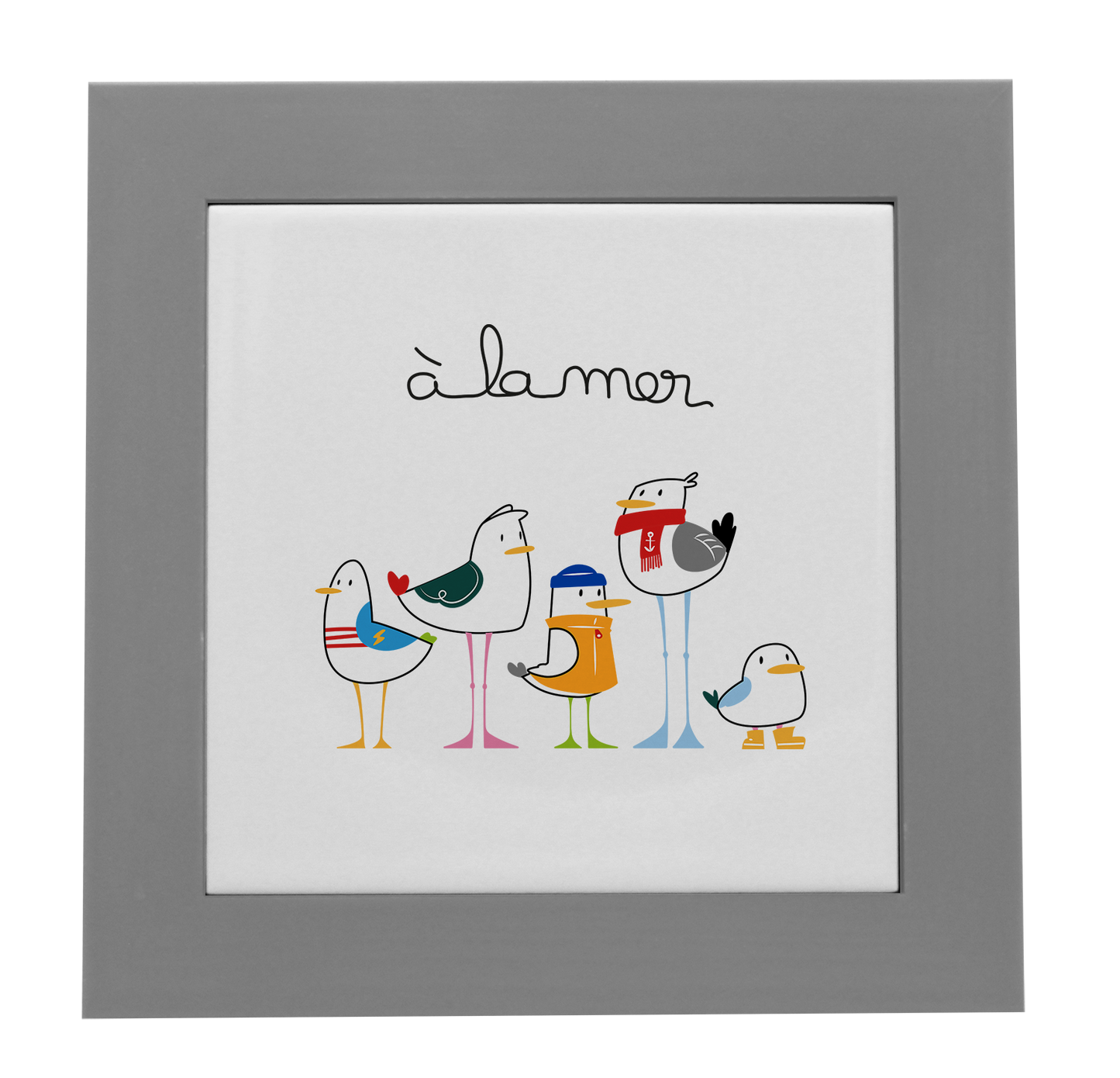ENTOURAGE BOIS GRIS-CARREAU FAIENCE 15x15 NU-A LA MER MOUETTES