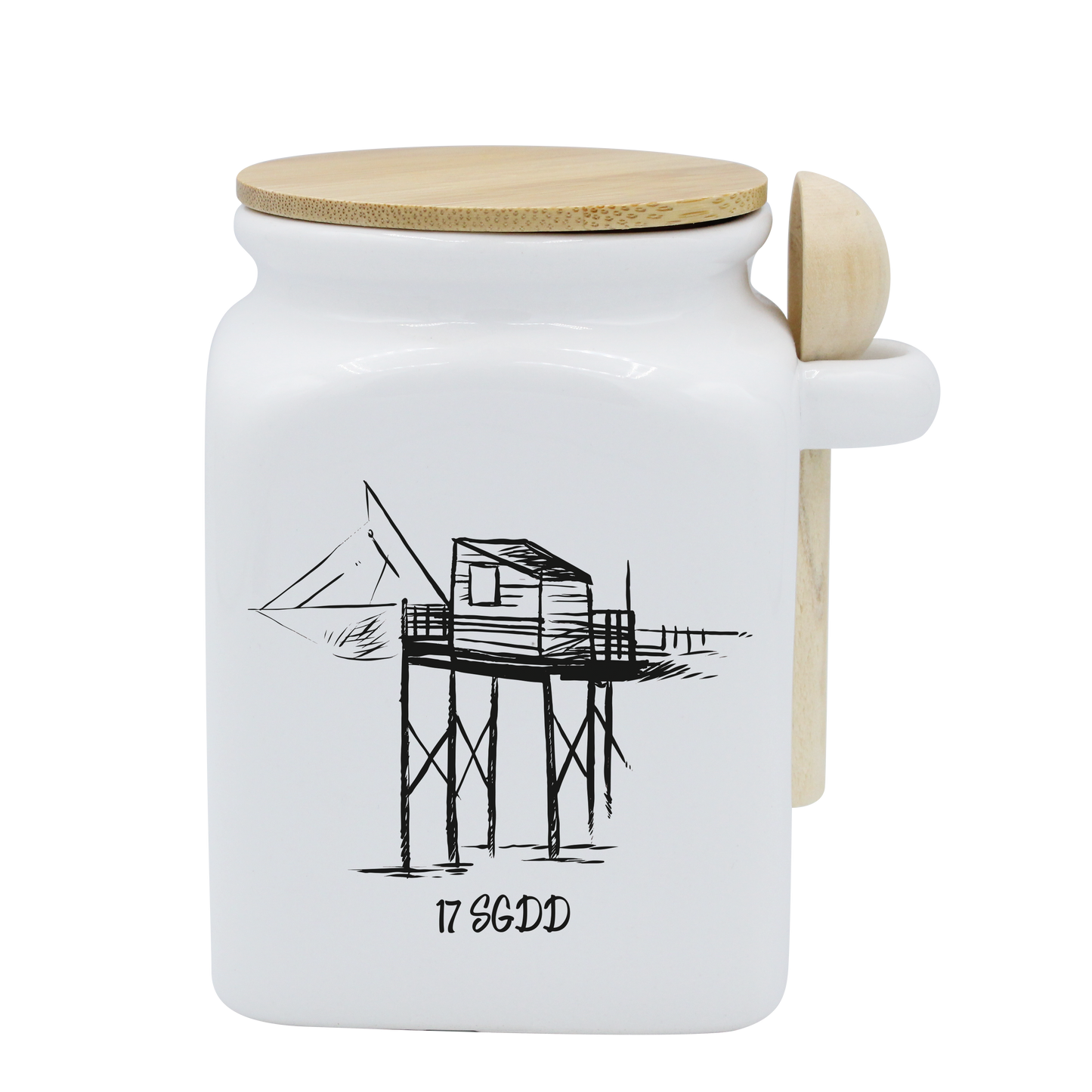 POT BLANC MM COUV. BAMBOO+CUIL. BOIS - CARRELET NOIR SPE BO ET BON