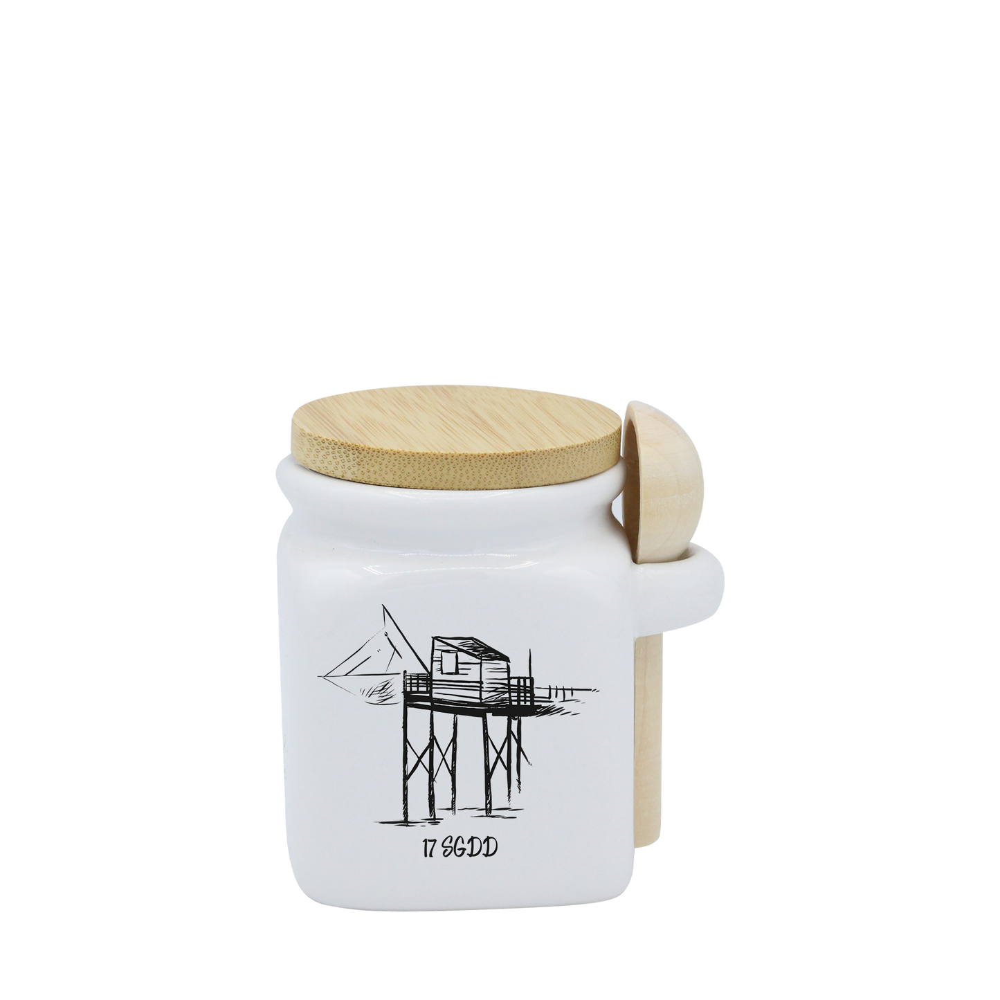 POT BLANC MINI COUV. BAMBOO+CUIL. BOIS - CARRELET NOIR SPE BO ET BON