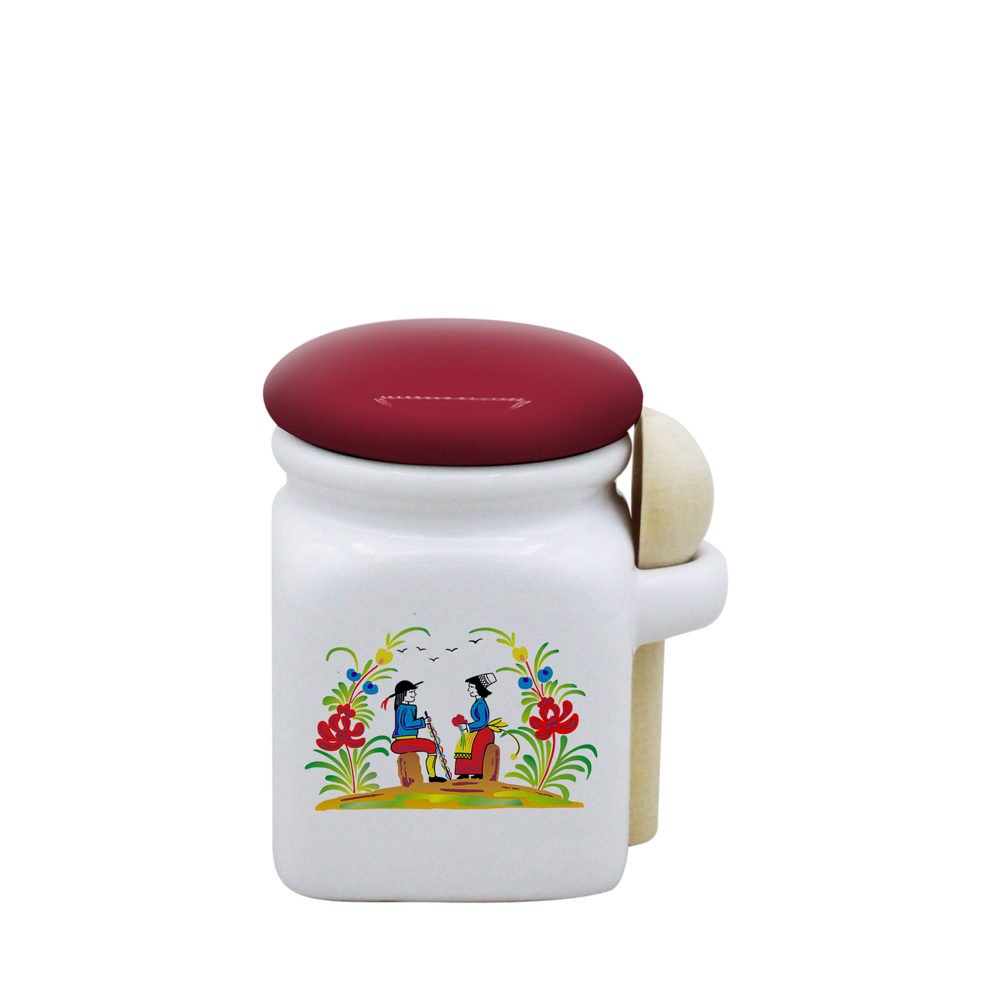 POT BLANC MINI COUV. ROUGE+CUIL. BOIS -RETRO