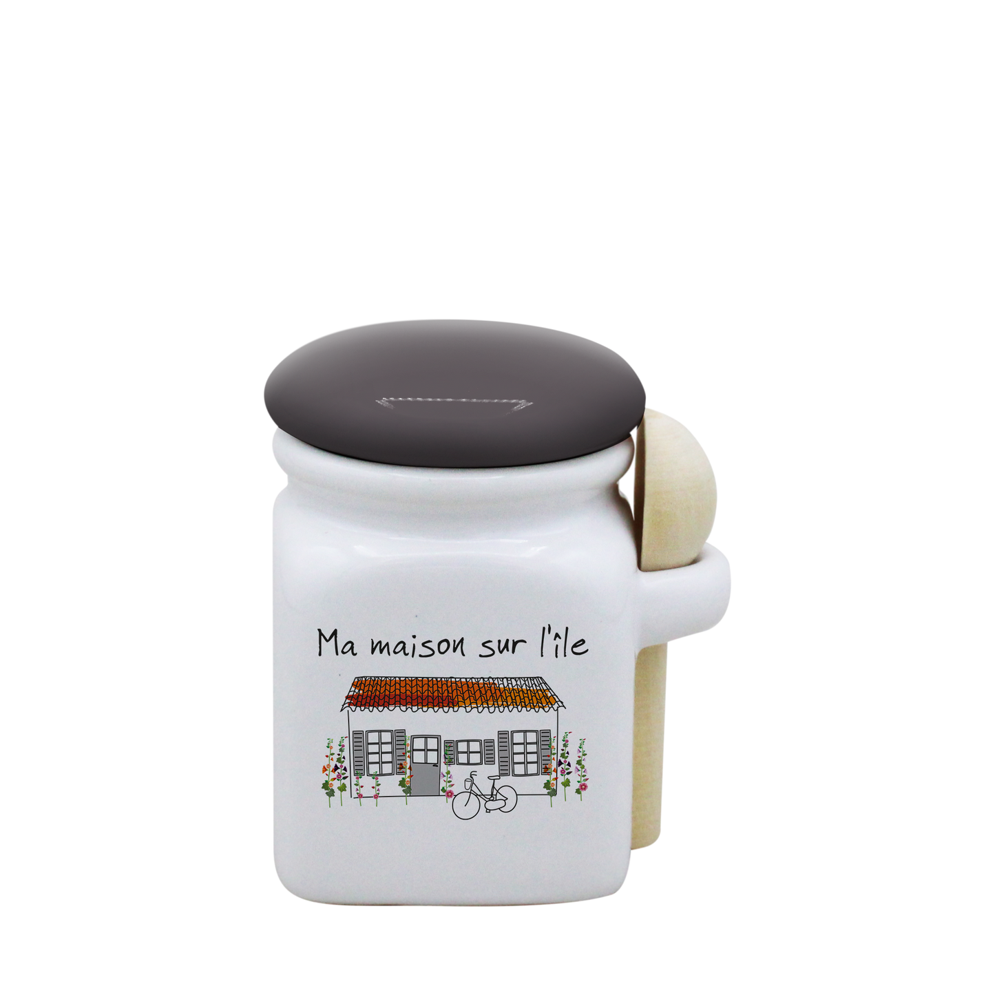 POT BLANC MINI COUV. GRIS+CUIL. BOIS-MMASI