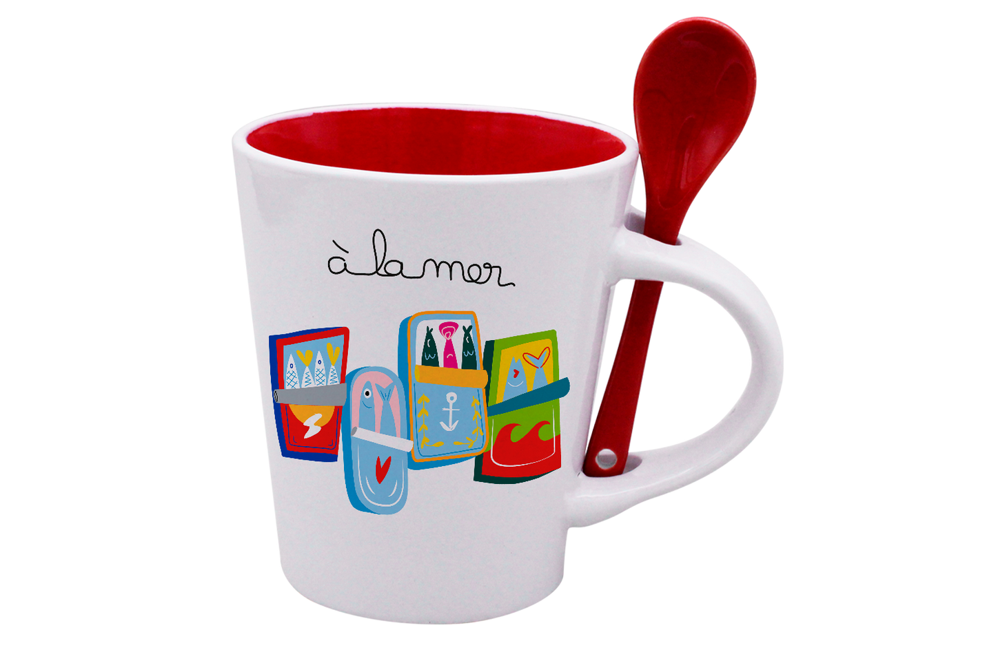 MUG CUILLERE BLANC INT. ROUGE-A LA MER SARDINES