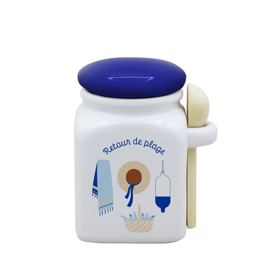 POT BLANC PM COUV. BLEU+CUIL. BOIS-RETOUR DE PLAGE LA PETITE EMI