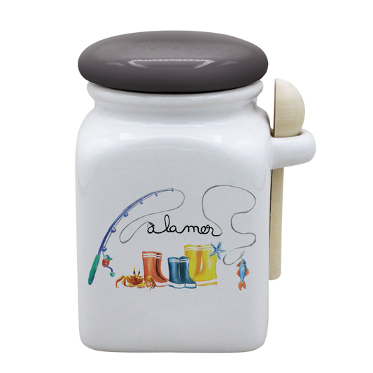 POT BLANC MM COUV. GRIS +CUIL. BOIS-BOTTE A LA MER