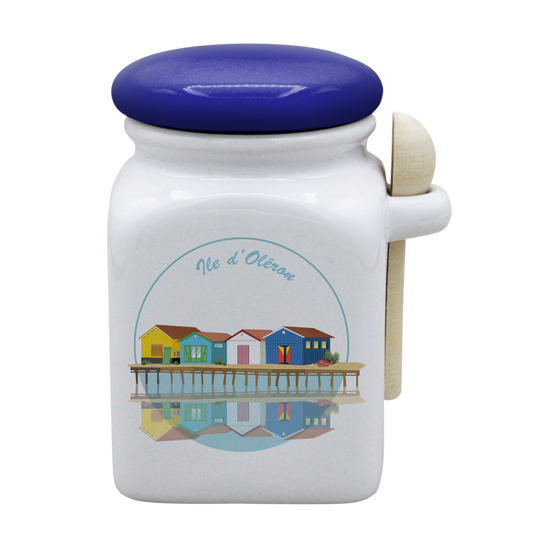 POT BLANC MM COUV. BLEU +CUIL. BOIS-CABOLERO