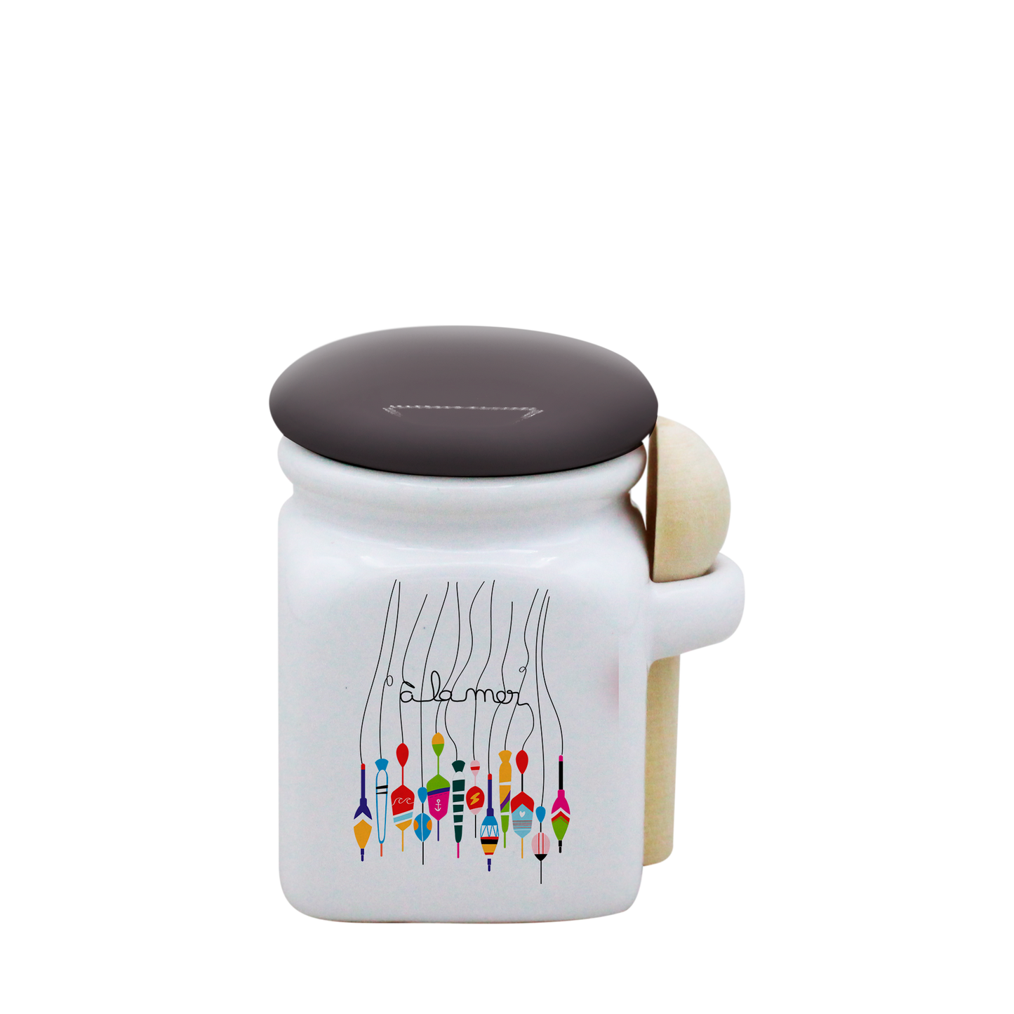 POT BLANC MINI COUV. GRIS+CUIL. BOIS - A LA MER BOUCHON